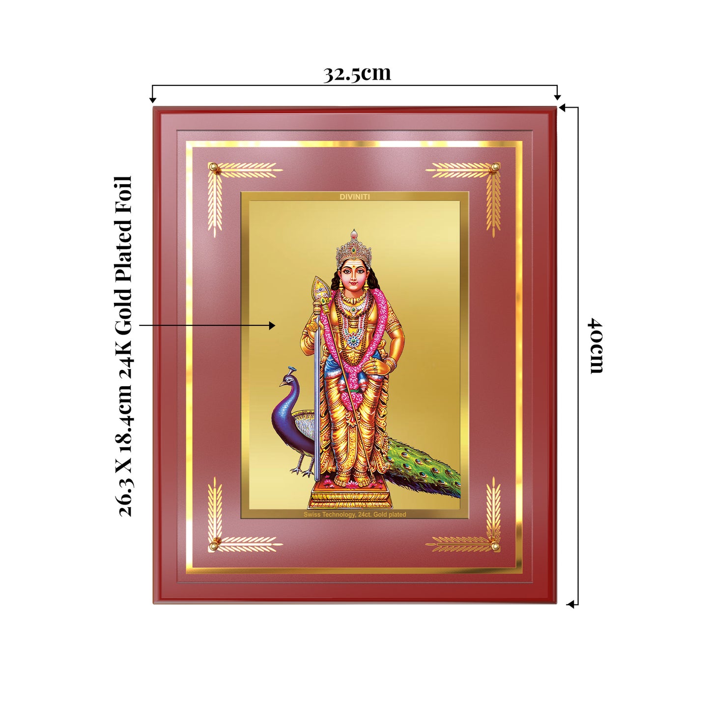 Lord Murugan | Divine Warrior God Wall Mount Photo Frame in 24K Gold Plated Foil