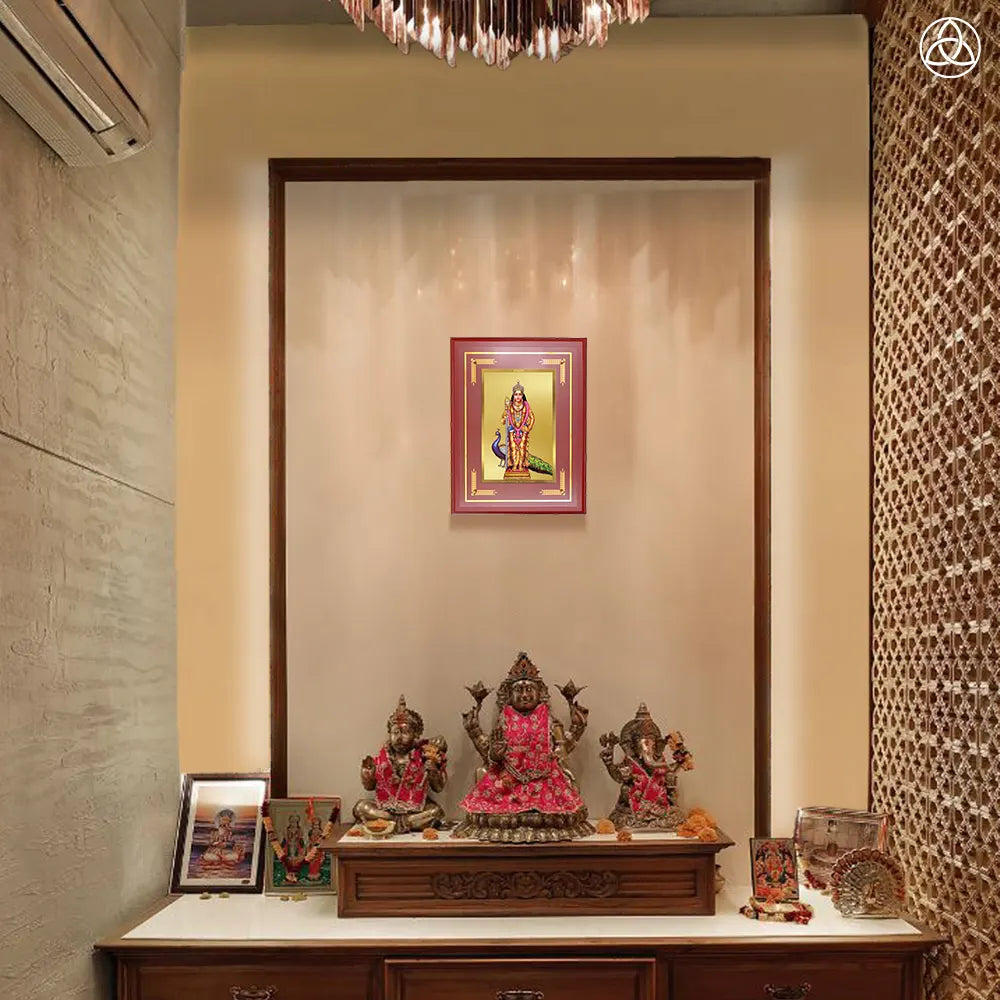Lord Murugan Kartikeya | Divine Warrior God Wall Photo Frame in 24K Gold Plated Foil
