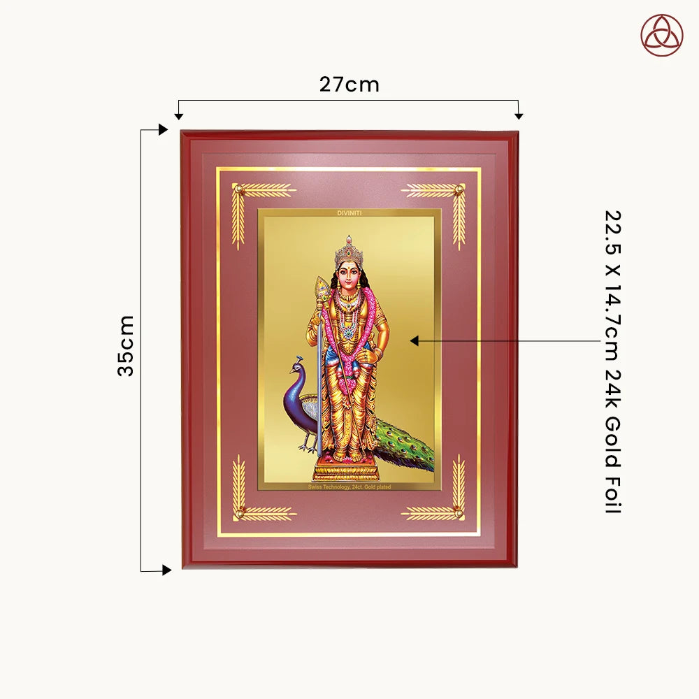 Lord Murugan Kartikeya | Divine Warrior God Wall Photo Frame in 24K Gold Plated Foil