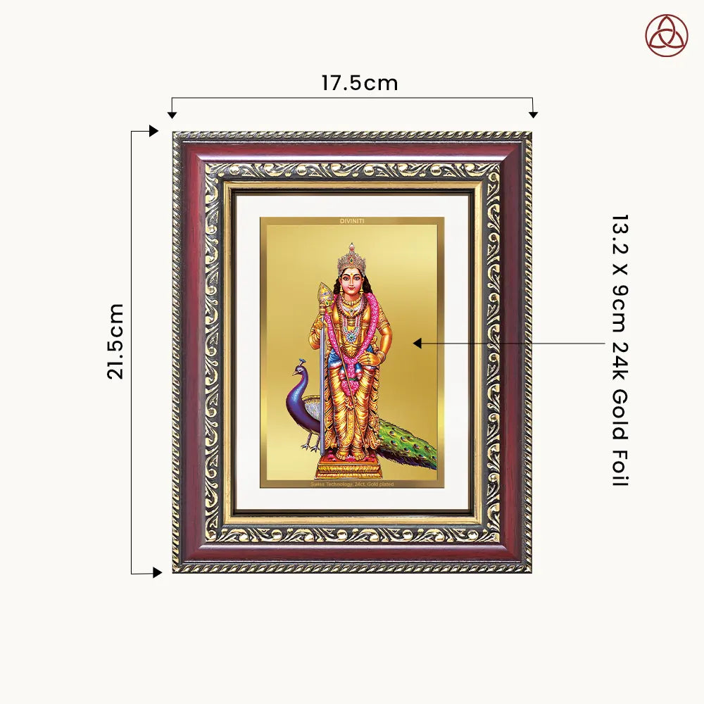 Lord Murugan Kartikeya | Divine Warrior God Wall & Tabletop Photo Frame in 24K Gold Plated Foil