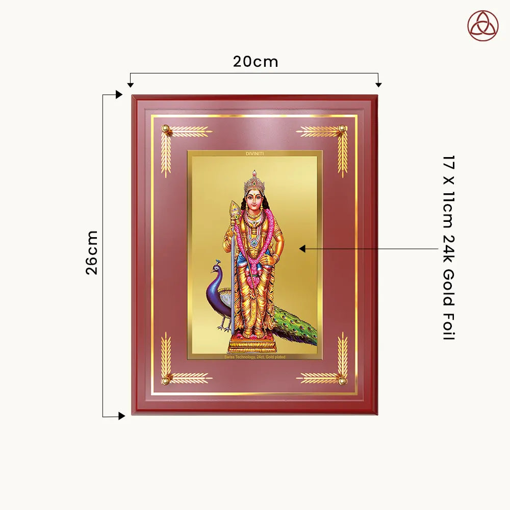 Lord Murugan Kartikeya | Divine Warrior God Wall & Tabletop Photo Frame in 24K Gold Plated Foil