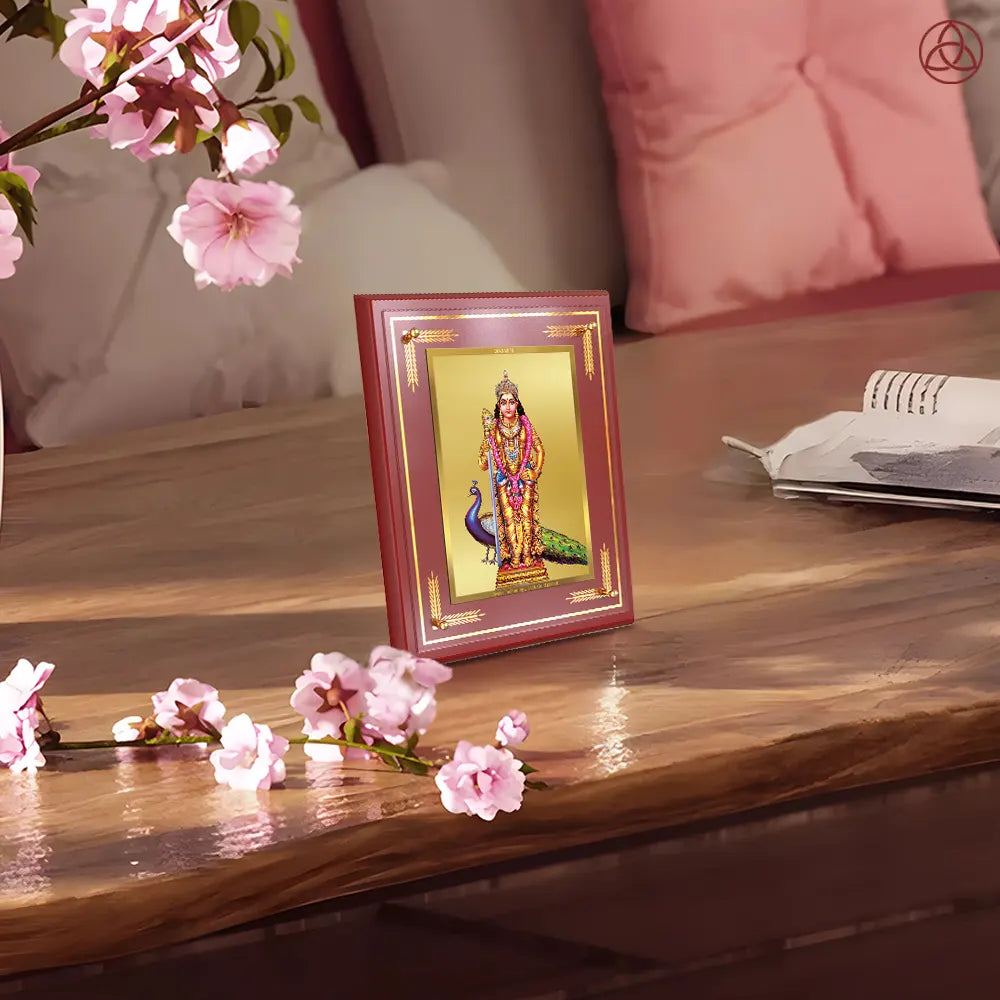 Lord Murugan Kartikeya | Divine Warrior God Wall & Tabletop Photo Frame in 24K Gold Plated Foil