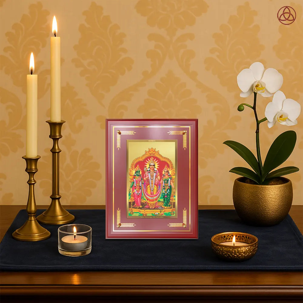 Lord Murugan with Valli | Divine Union Wall & Tabletop Photo Frame in 24K Gold Plated Foil