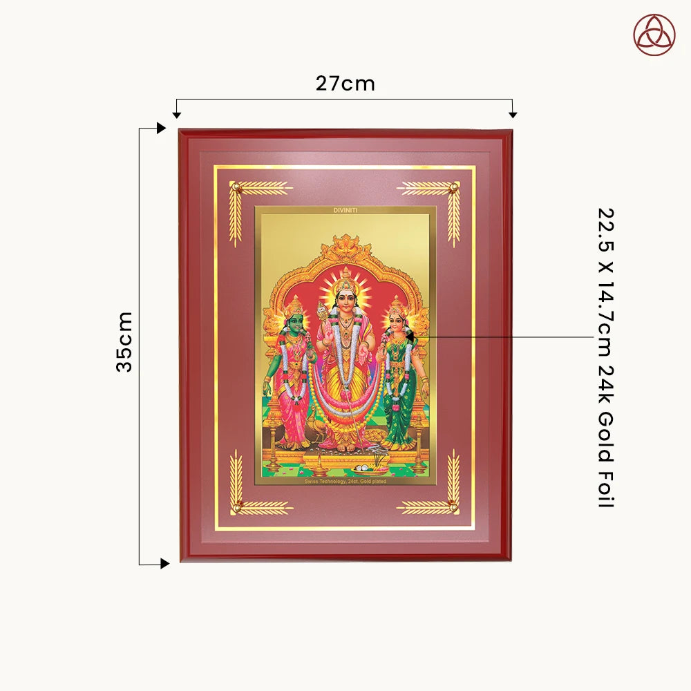 Lord Murugan with Valli | Divine Union Wall Photo Frame in 24K Gold Plated Foil