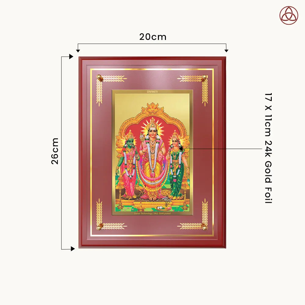 Lord Murugan with Valli | Divine Union Wall & Tabletop Photo Frame in 24K Gold Plated Foil