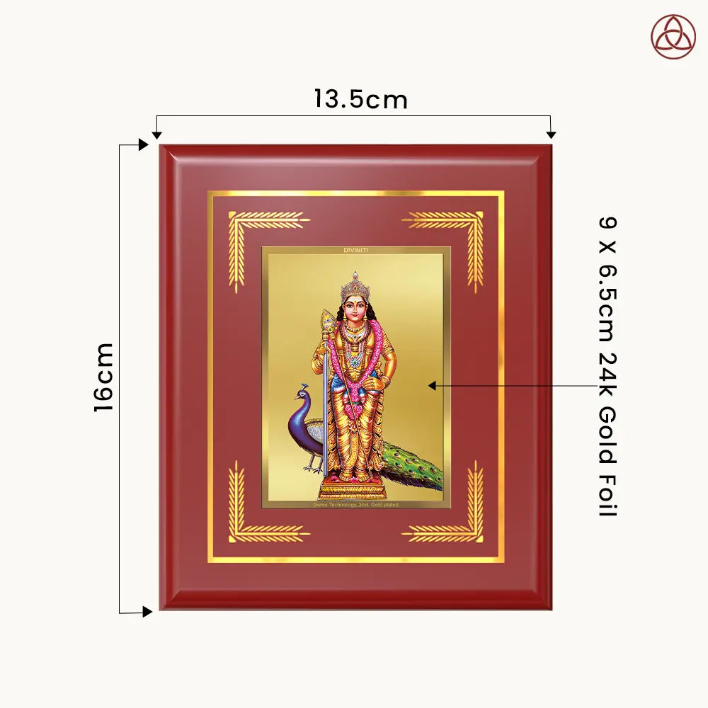 Lord Murugan Kartikeya | Divine Warrior God Wall & Tabletop Photo Frame in 24K Gold Plated Foil