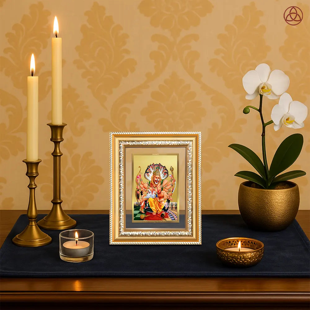 Lord Narasimha | The Fierce Protector Wall & Tabletop Photo Frame in 24K Gold Plated Foil