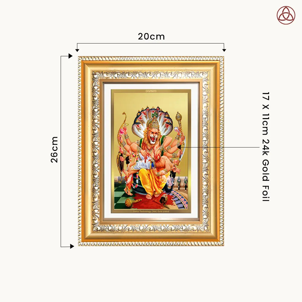 Lord Narasimha | The Fierce Protector Wall & Tabletop Photo Frame in 24K Gold Plated Foil