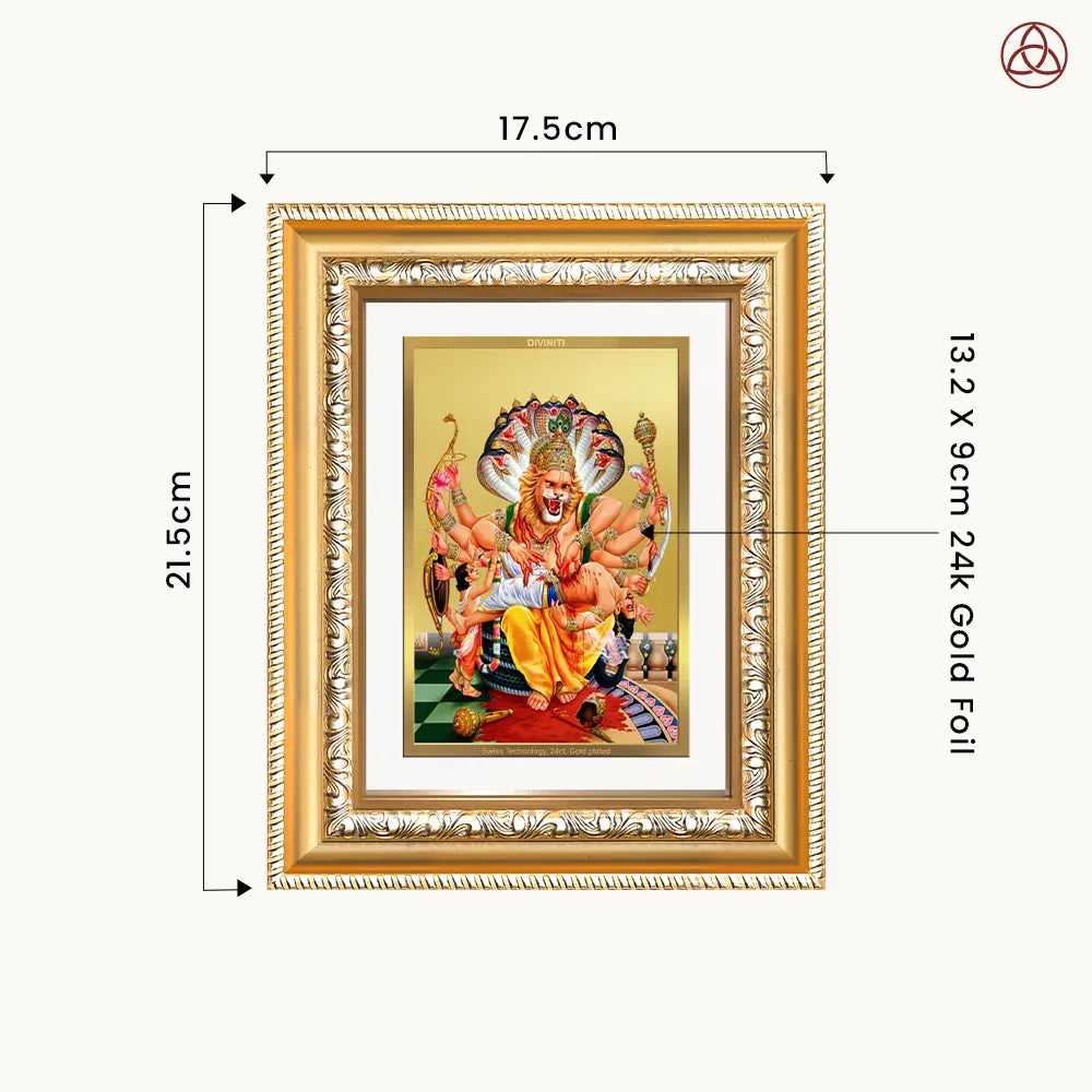 Lord Narasimha | The Fierce Protector Wall & Tabletop Photo Frame in 24K Gold Plated Foil