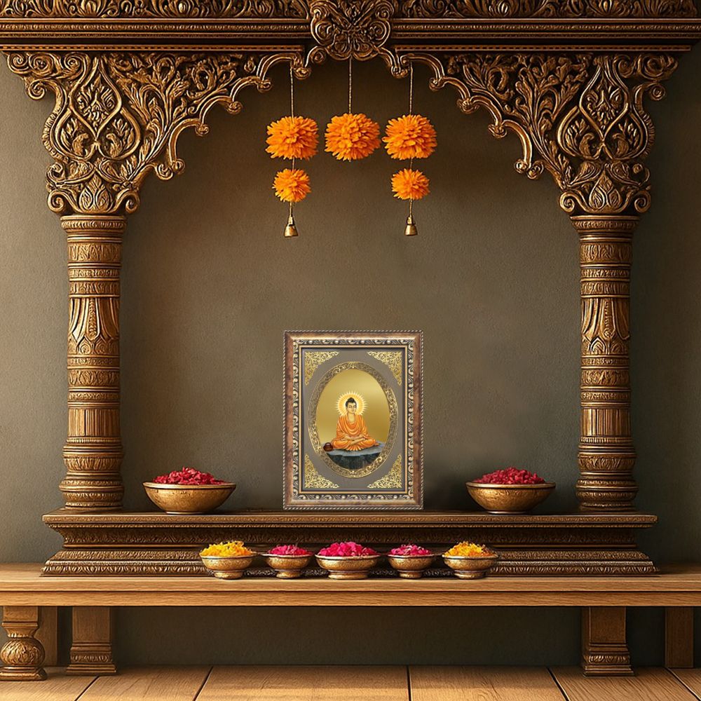 Lord Buddha | Divine Peace Wall & Tabletop Royal Photo Frame in 24K Gold Plated Foil