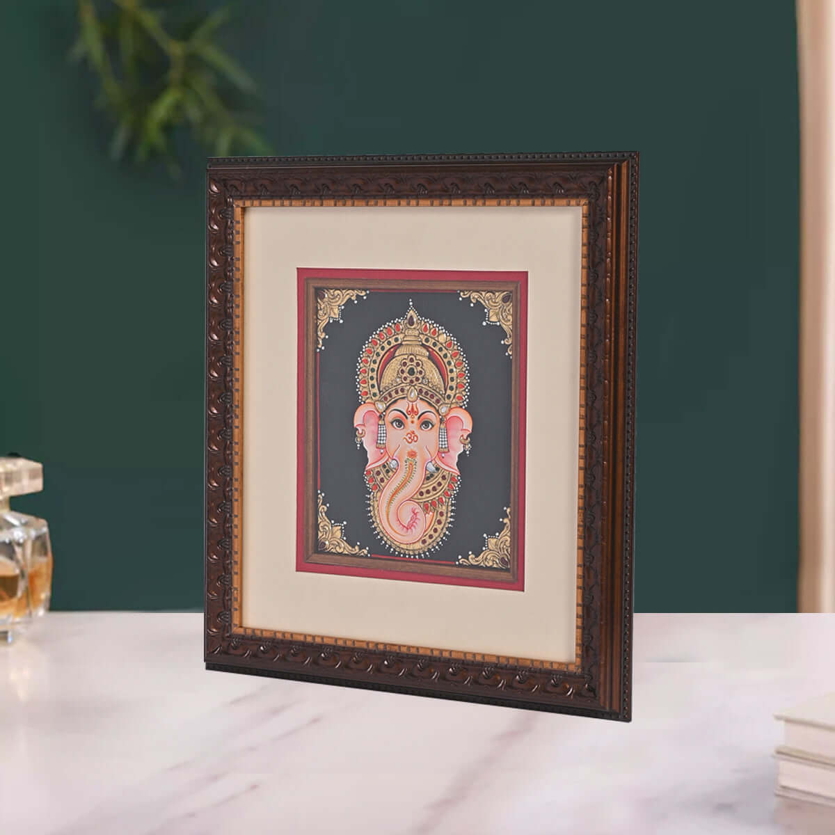 Tanjore Handmade Ganapati Ji Face Wall Painting (35x5x38 cm)