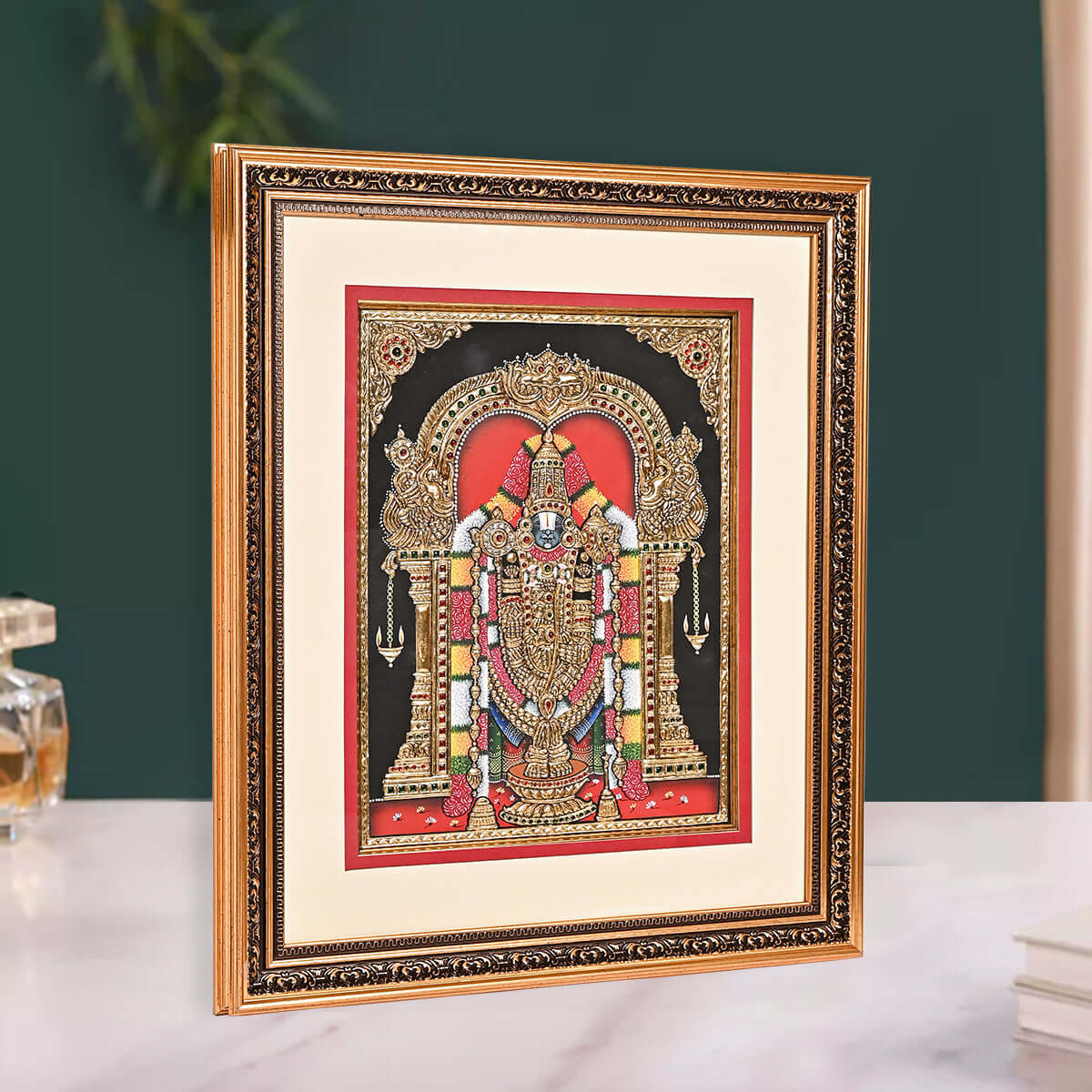 Tanjore Handmade Venkatachalapathy Perumal Balaji Wall Painting (48x5x56 cm)