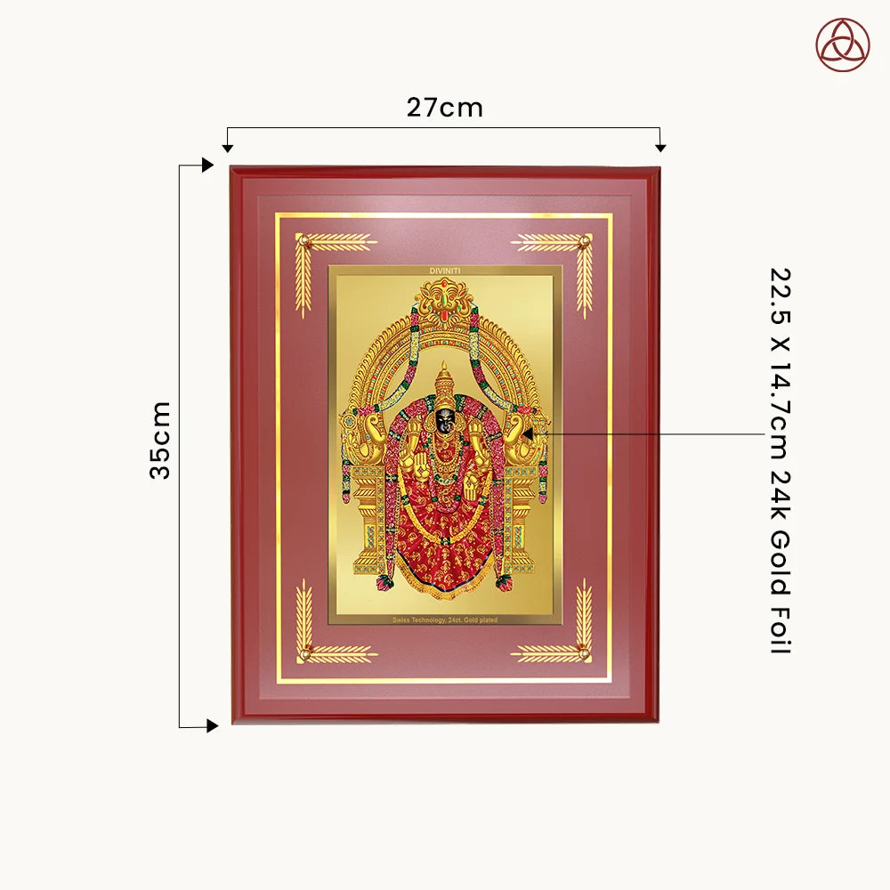 Goddess Padmavati | Consort of Lord Tirupati Balaji Wall Photo Frame in 24K Gold Plated Foil
