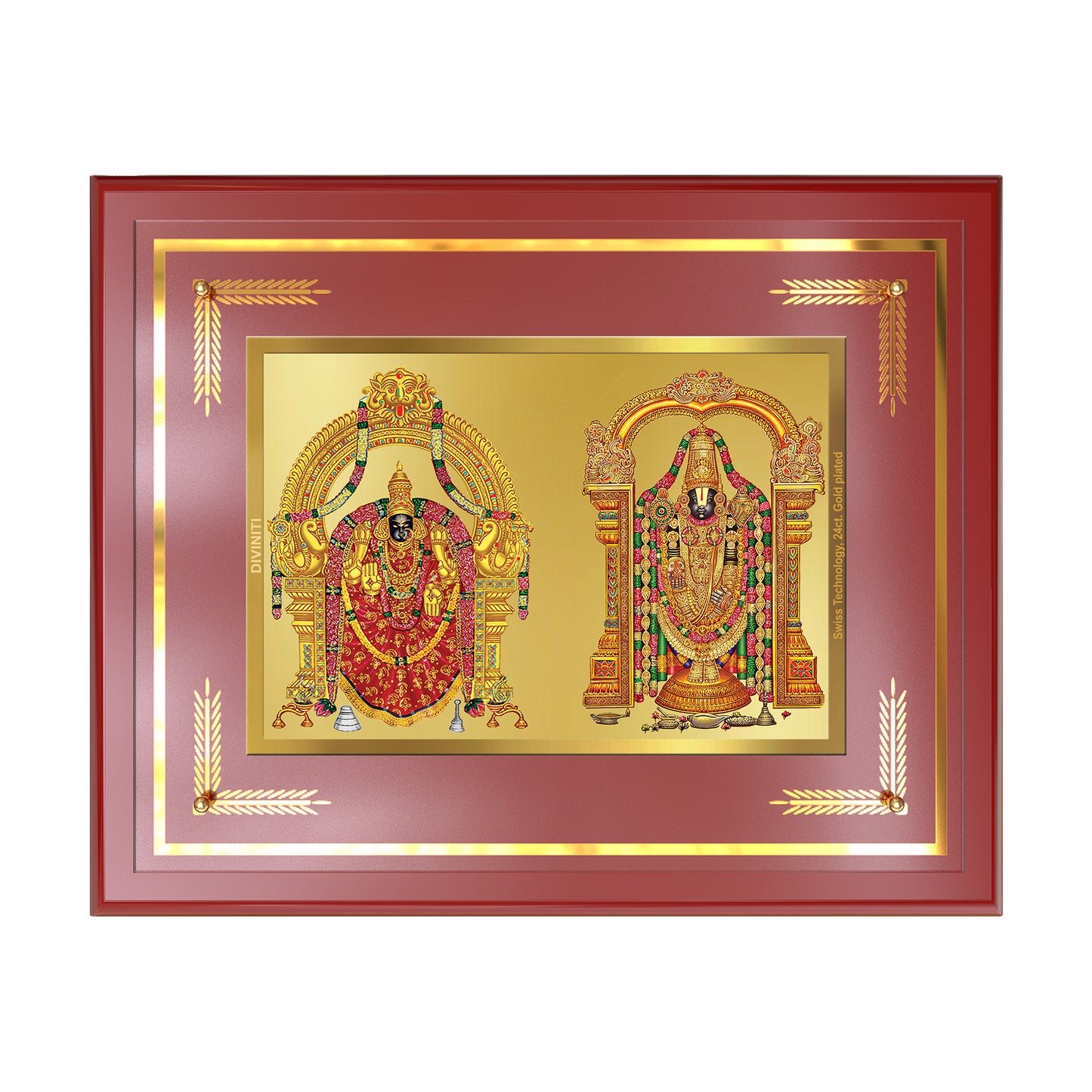 Lord Venkateswara Tirupati Balaji & Goddess Padmavati | Divine Couple Wall Mount Photo Frame in 24K Gold Plated Foil
