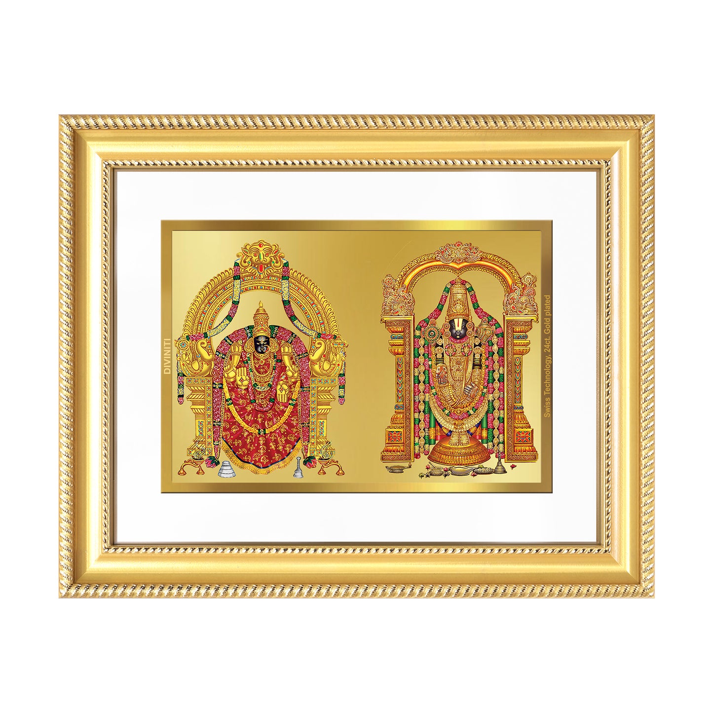 Lord Venkateswara Tirupati Balaji & Goddess Padmavati | Divine Couple Wall Mount Photo Frame in 24K Gold Plated Foil