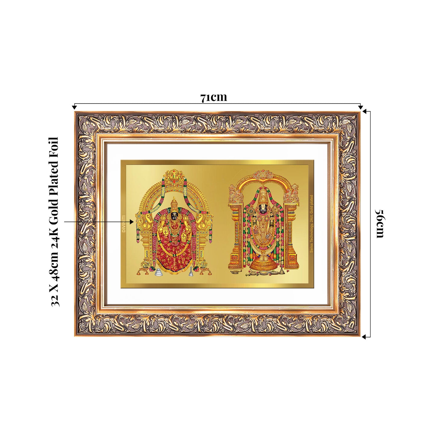 Lord Venkateswara Tirupati Balaji & Goddess Padmavati | Divine Couple Wall Mount Photo Frame in 24K Gold Plated Foil