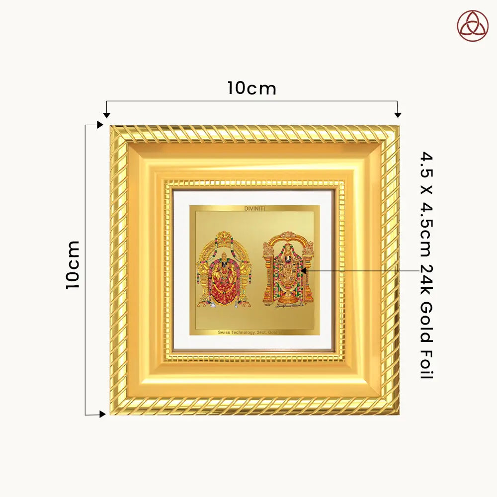 Lord Venkateswara Tirupati Balaji & Goddess Padmavati | Divine Couple Tabletop Frame in 24K Gold Plated Foil