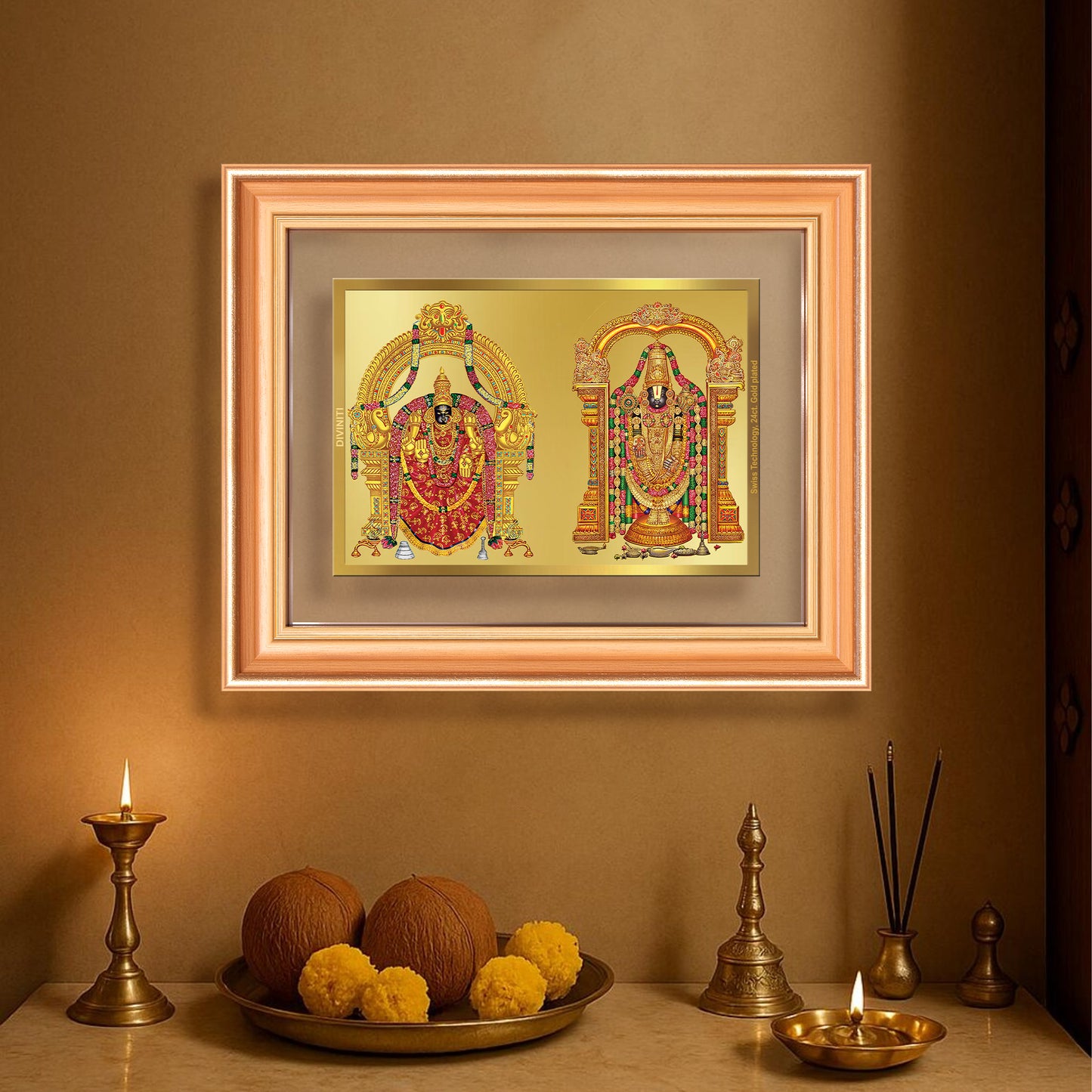 Lord Venkateswara Tirupati Balaji & Goddess Padmavati | Divine Couple Wall Mount Photo Frame in 24K Gold Plated Foil