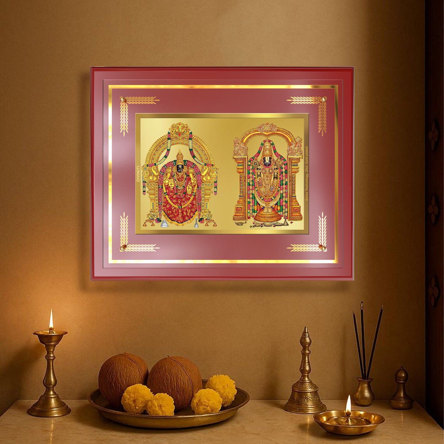 Lord Venkateswara Tirupati Balaji & Goddess Padmavati | Divine Couple Wall Mount Photo Frame in 24K Gold Plated Foil