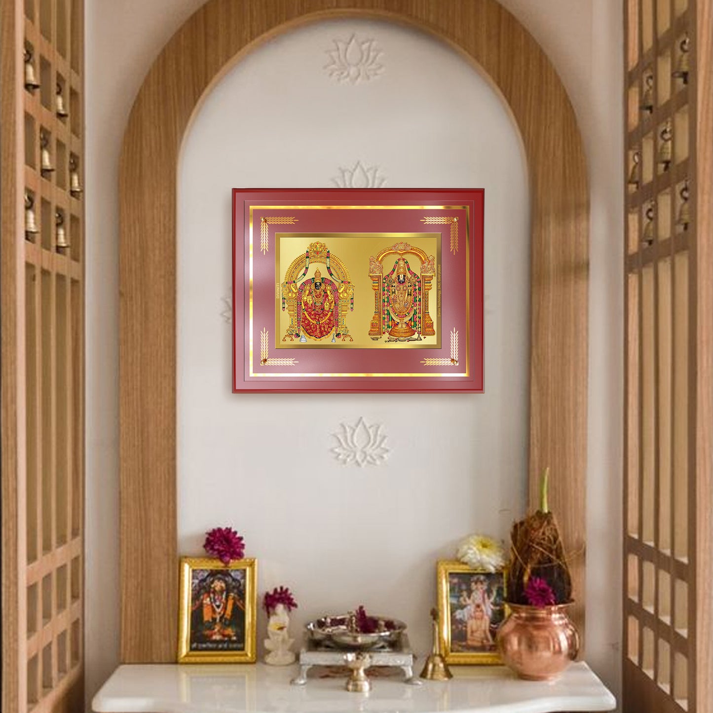 Lord Venkateswara Tirupati Balaji & Goddess Padmavati | Divine Couple Wall Mount Photo Frame in 24K Gold Plated Foil