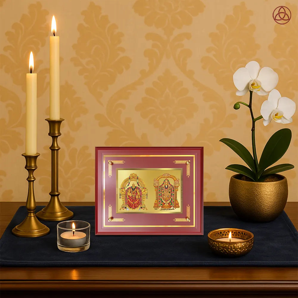 Lord Venkateswara Tirupati Balaji & Goddess Padmavati | Divine Couple Wall & Tabletop Photo Frame in 24K Gold Plated Foil