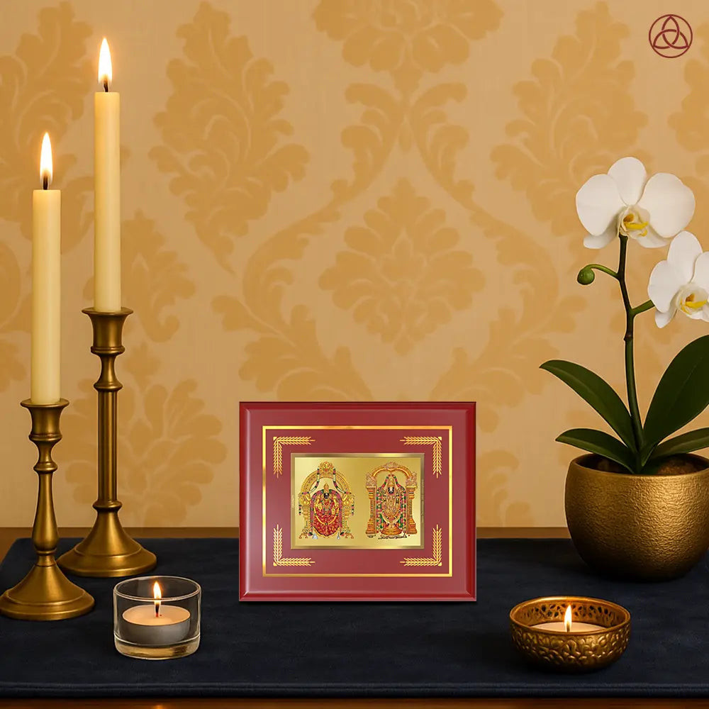 Lord Venkateswara Tirupati Balaji & Goddess Padmavati | Divine Couple Wall & Tabletop Photo Frame in 24K Gold Plated Foil