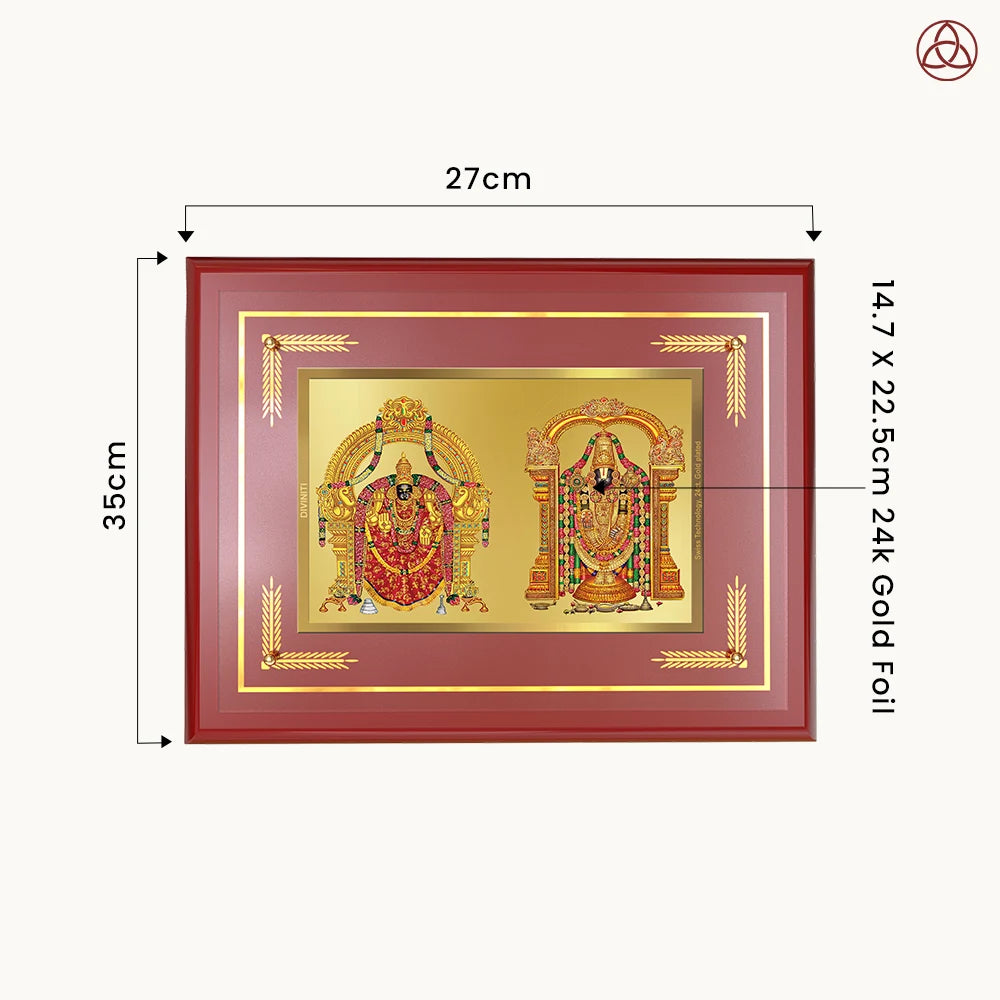 Lord Venkateswara Tirupati Balaji & Goddess Padmavati | Divine Couple Wall Photo Frame in 24K Gold Plated Foil
