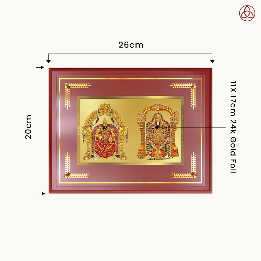 Lord Venkateswara Tirupati Balaji & Goddess Padmavati | Divine Couple Wall & Tabletop Photo Frame in 24K Gold Plated Foil