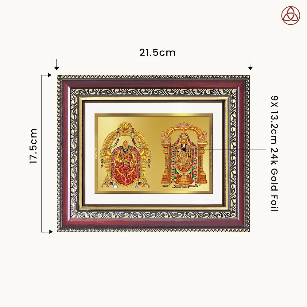 Lord Venkateswara Tirupati Balaji & Goddess Padmavati | Divine Couple Wall & Tabletop Photo Frame in 24K Gold Plated Foil
