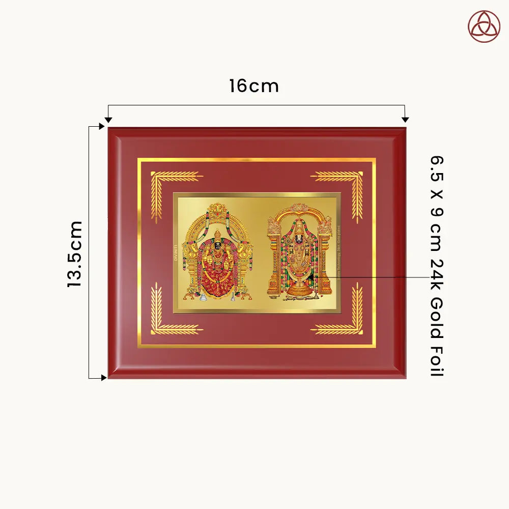 Lord Venkateswara Tirupati Balaji & Goddess Padmavati | Divine Couple Wall & Tabletop Photo Frame in 24K Gold Plated Foil