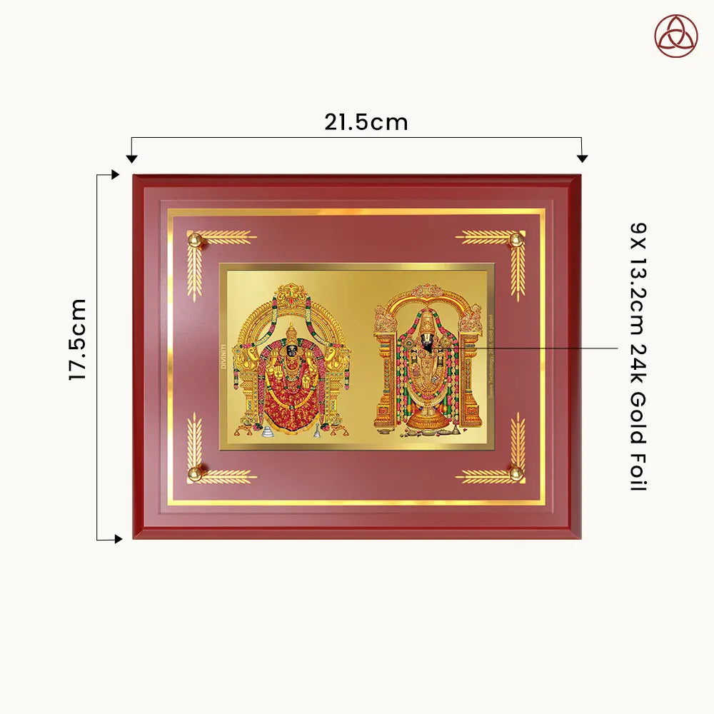 Lord Venkateswara Tirupati Balaji & Goddess Padmavati | Divine Couple Wall & Tabletop Photo Frame in 24K Gold Plated Foil