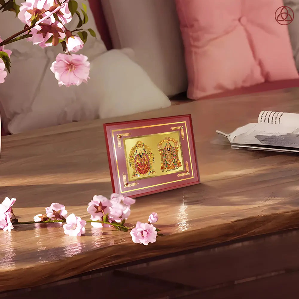 Lord Venkateswara Tirupati Balaji & Goddess Padmavati | Divine Couple Wall & Tabletop Photo Frame in 24K Gold Plated Foil