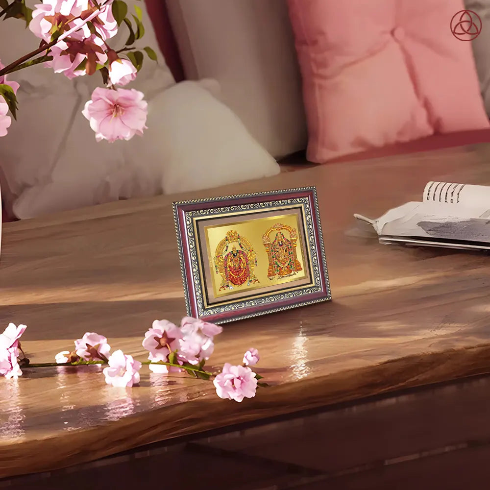 Lord Venkateswara Tirupati Balaji & Goddess Padmavati | Divine Couple Wall & Tabletop Photo Frame in 24K Gold Plated Foil