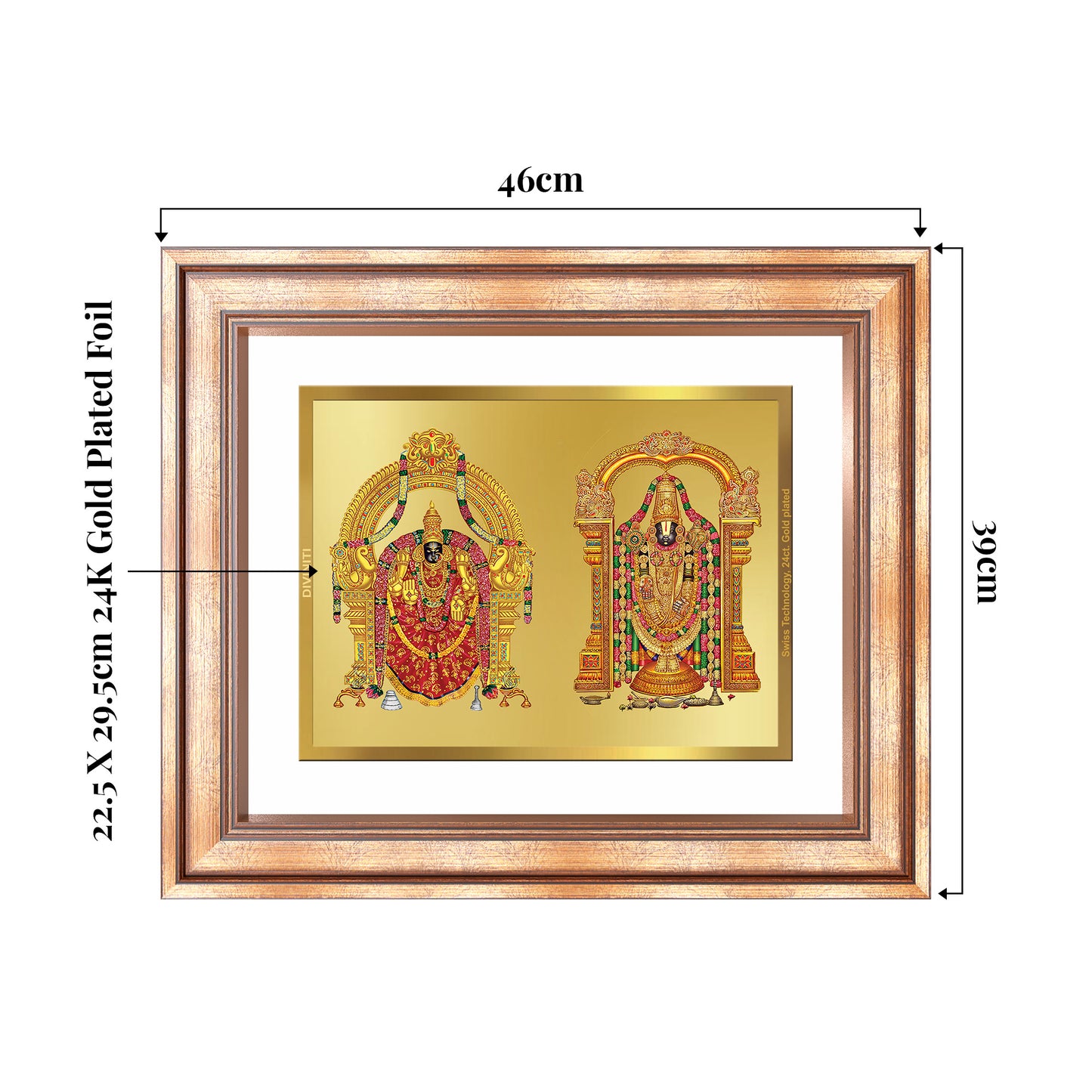 Lord Venkateswara Tirupati Balaji & Goddess Padmavati | Divine Couple Wall Mount Photo Frame in 24K Gold Plated Foil