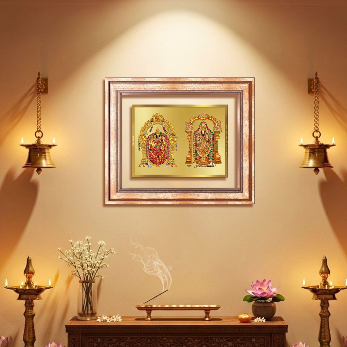 Lord Venkateswara Tirupati Balaji & Goddess Padmavati | Divine Couple Wall Mount Photo Frame in 24K Gold Plated Foil