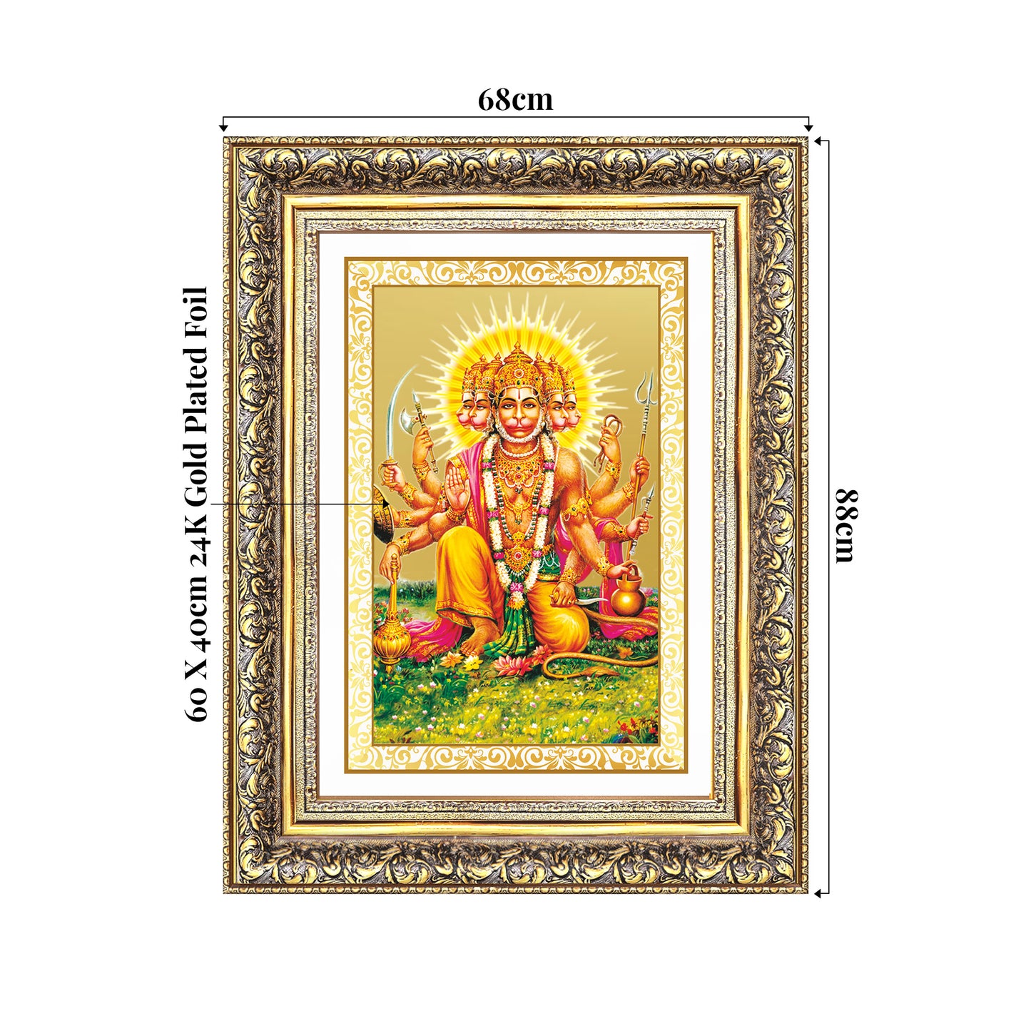 Panchmukhi Hanuman | Five-Faced Hanuman Wall Mount Photo Frame in 24K Gold Plated Foil