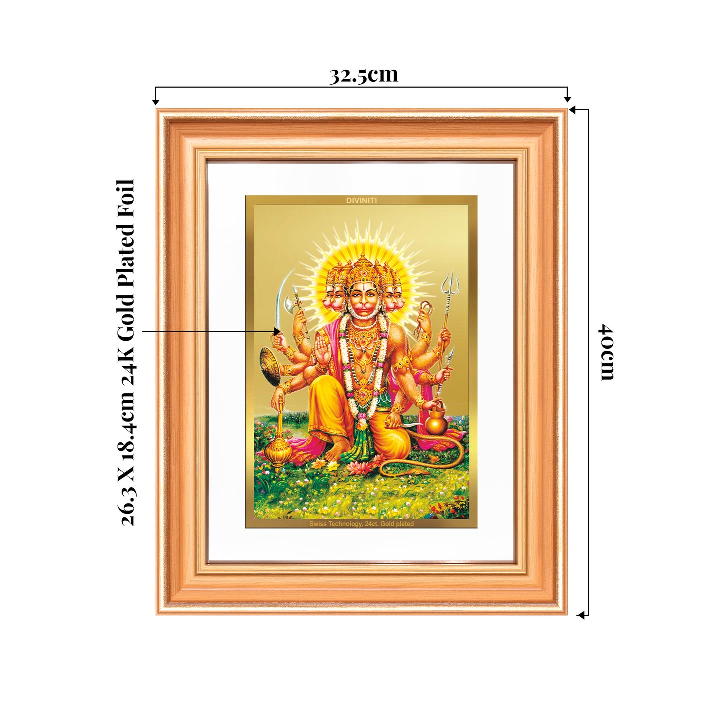Panchmukhi Hanuman | Five-Faced Hanuman Wall Mount Photo Frame in 24K Gold Plated Foil