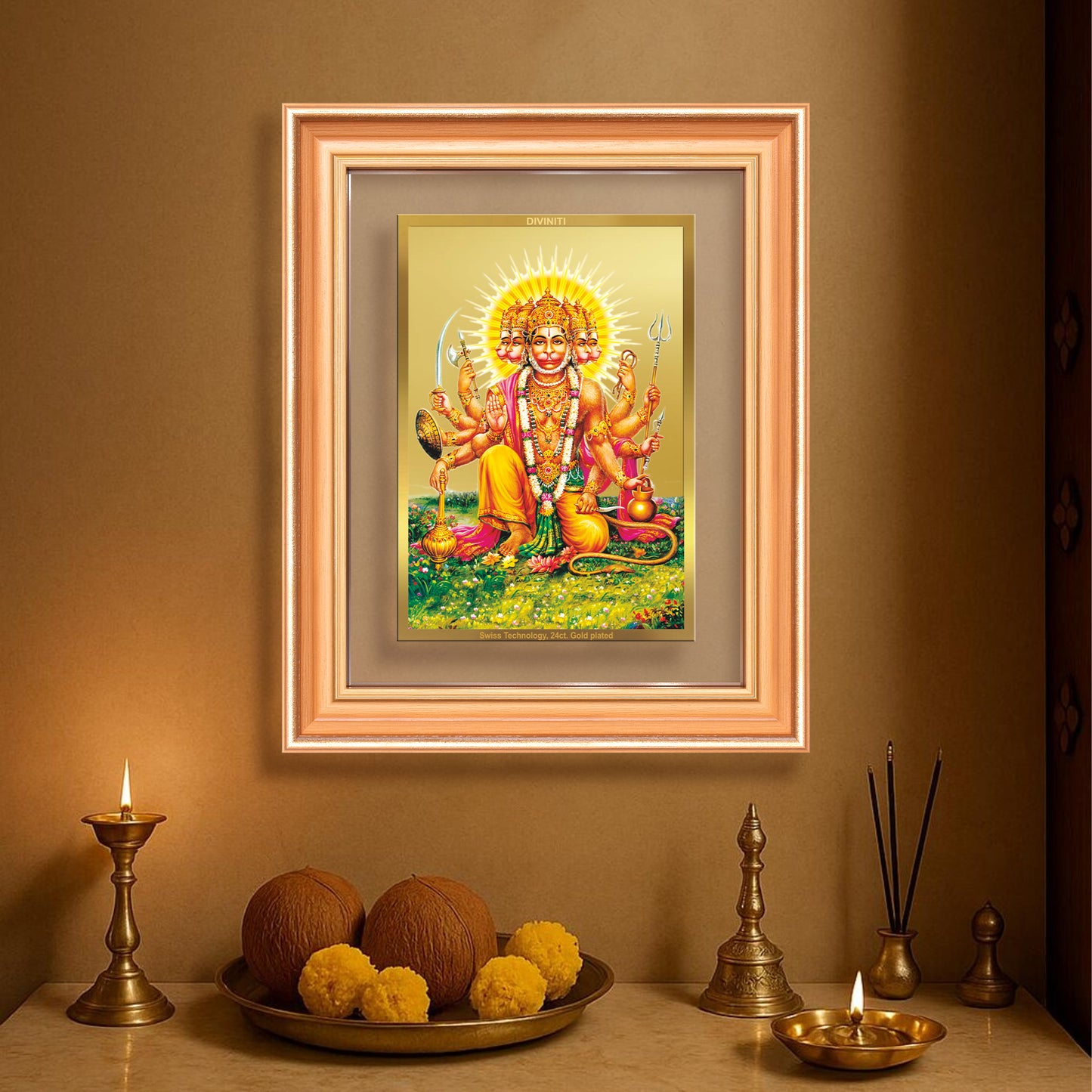 Panchmukhi Hanuman | Five-Faced Hanuman Wall Mount Photo Frame in 24K Gold Plated Foil