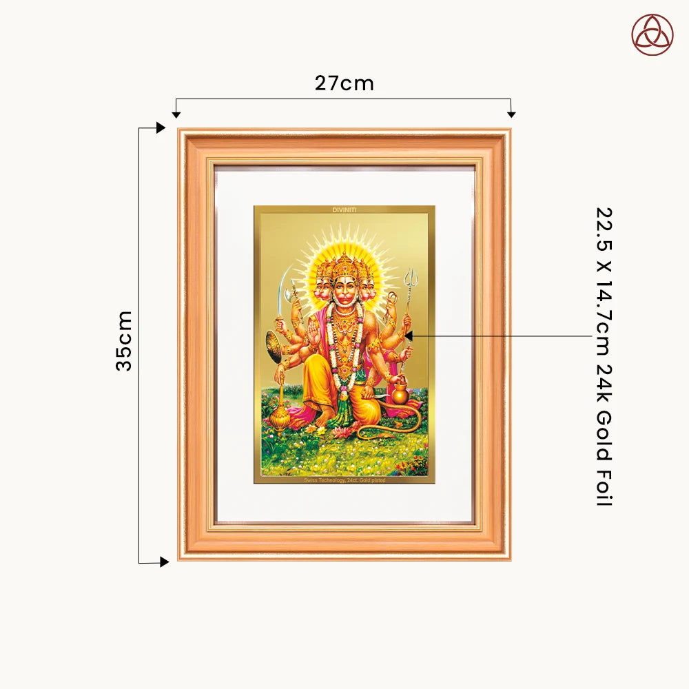 Panchmukhi Hanuman | Five-Faced Hanuman Wall Photo Frame in 24K Gold Plated Foil