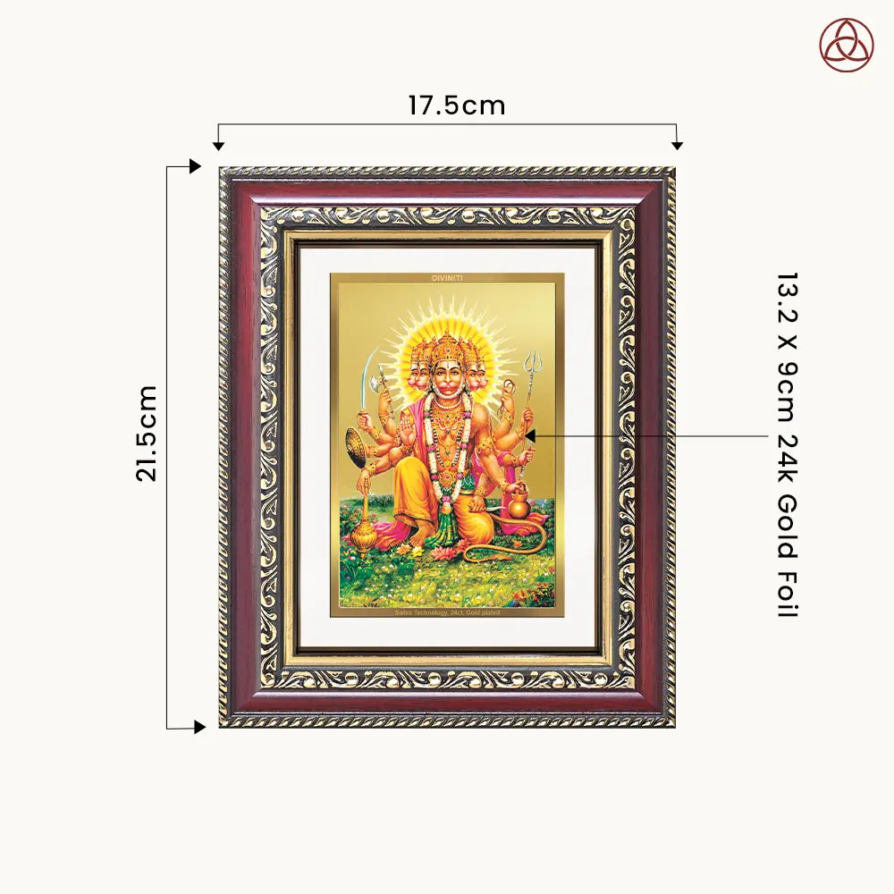 Panchmukhi Hanuman | Five-Faced Hanuman Wall & Tabletop Photo Frame in 24K Gold Plated Foil