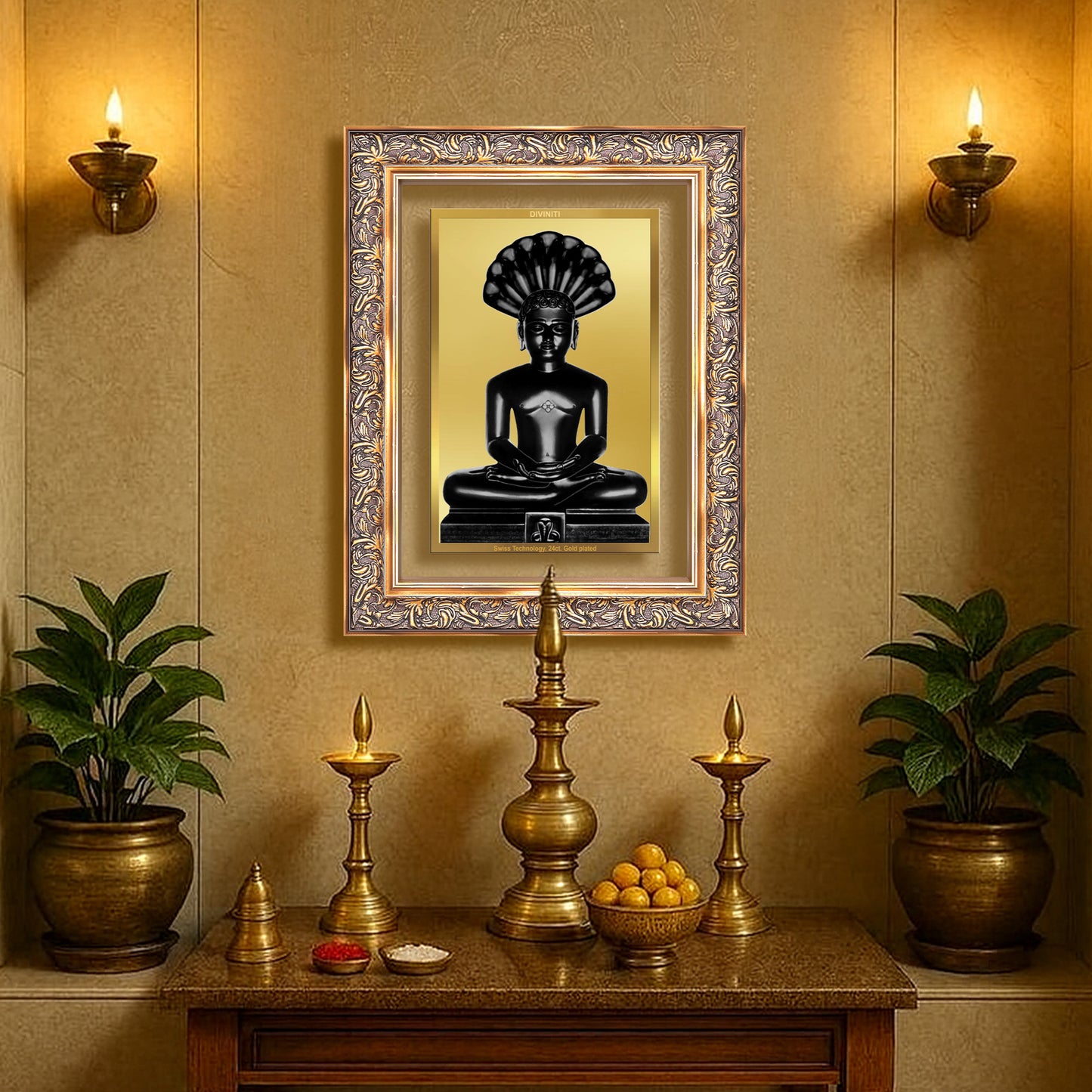 Lord Parshvanatha | 23rd Jain Tirthankara Wall Mount Photo Frame in 24K Gold Plated Foil