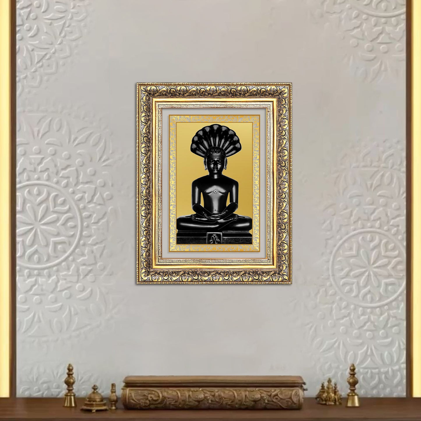 Lord Parshvanatha | 23rd Jain Tirthankara Wall Mount Photo Frame in 24K Gold Plated Foil