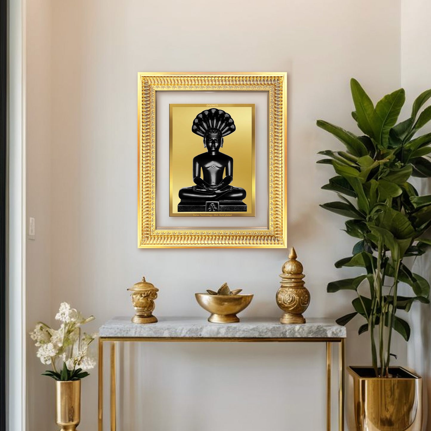 Lord Parshvanatha | 23rd Jain Tirthankara Wall Mount Photo Frame in 24K Gold Plated Foil