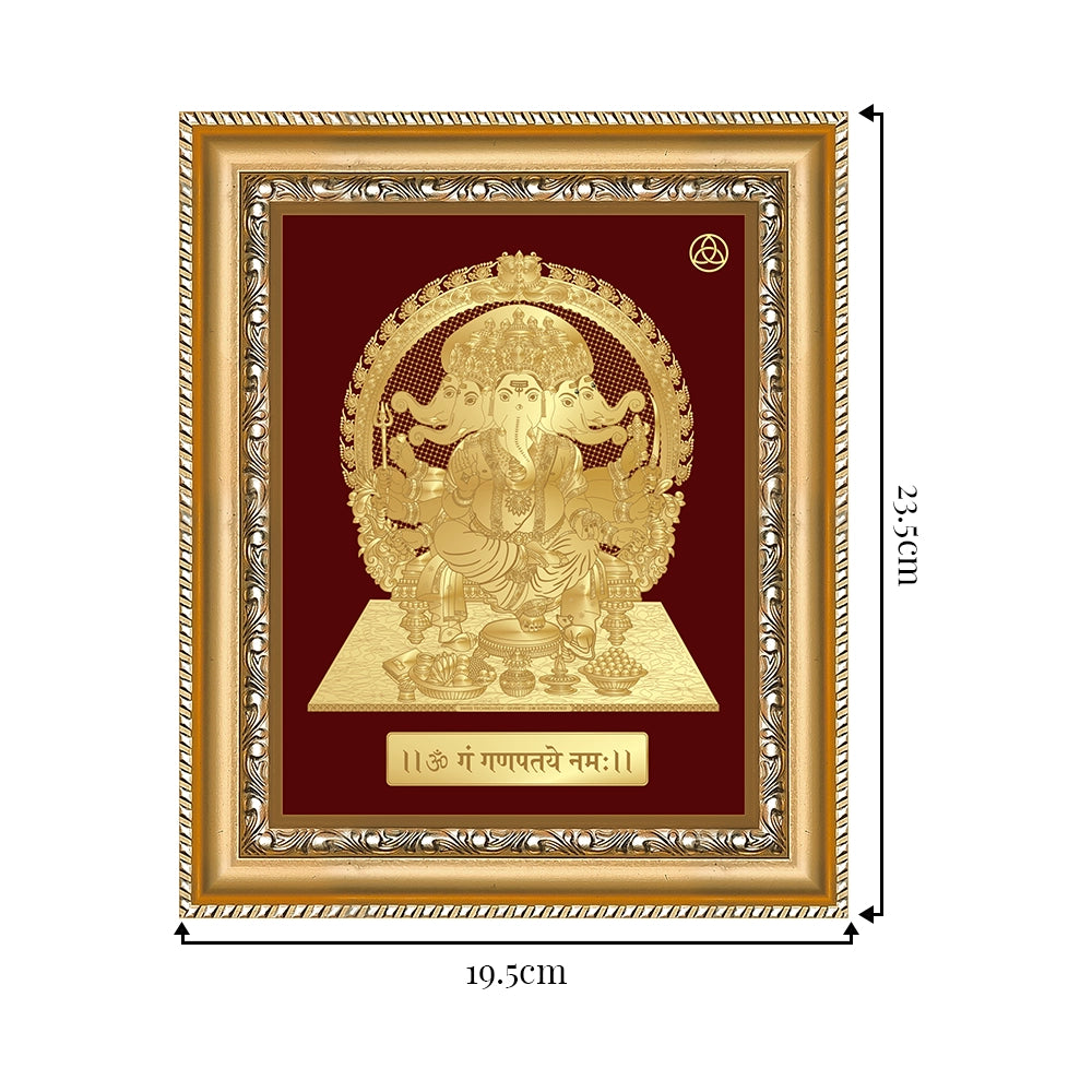 Paunchmukhi Ganesha an exquisitely framed wall hanging in 24K gold foil that represents the devotion and love of God.