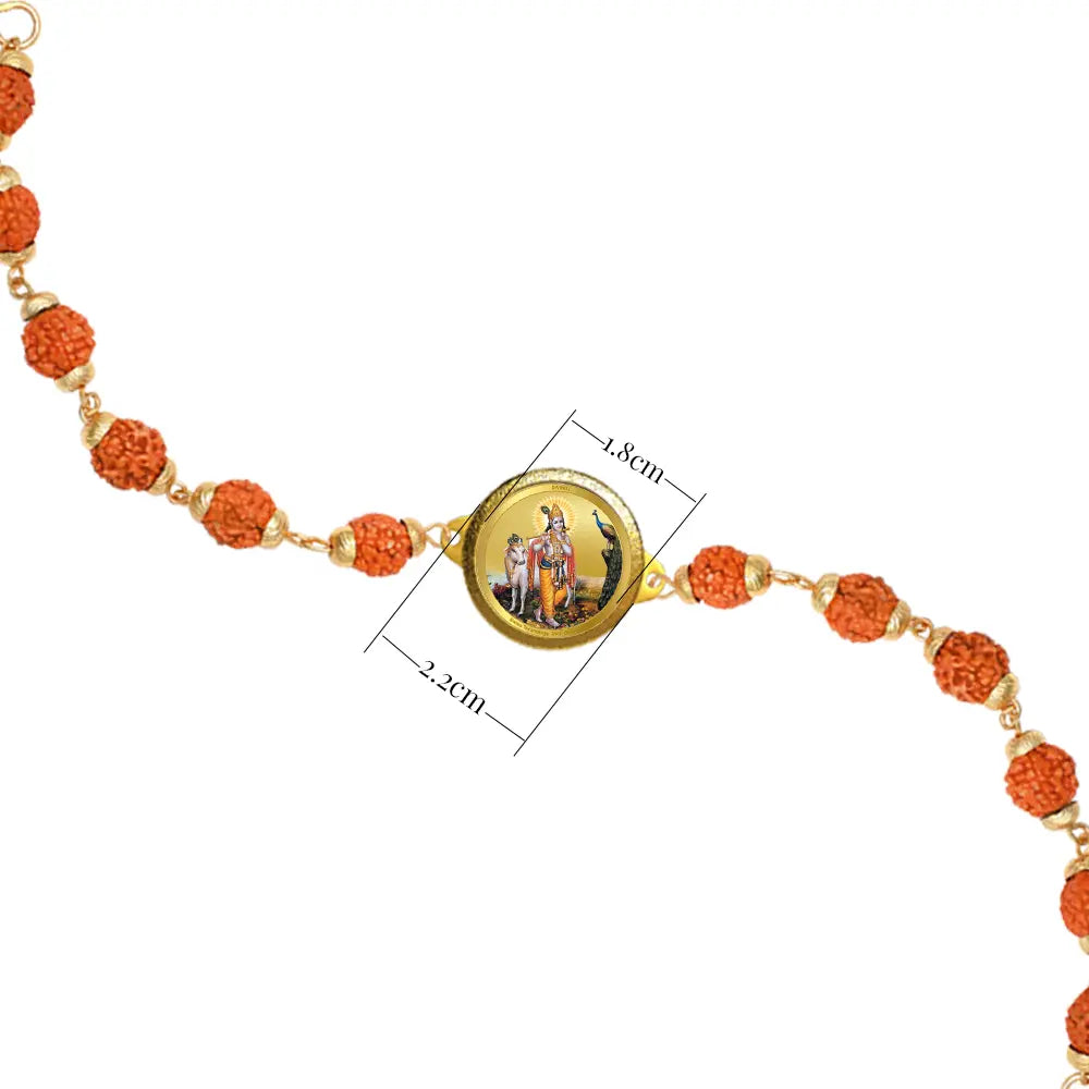 krishna with Surbhi Cow Rudraksha Bracelet with 24K Gold Plated Foil Divine Raksha Bandhan Gift