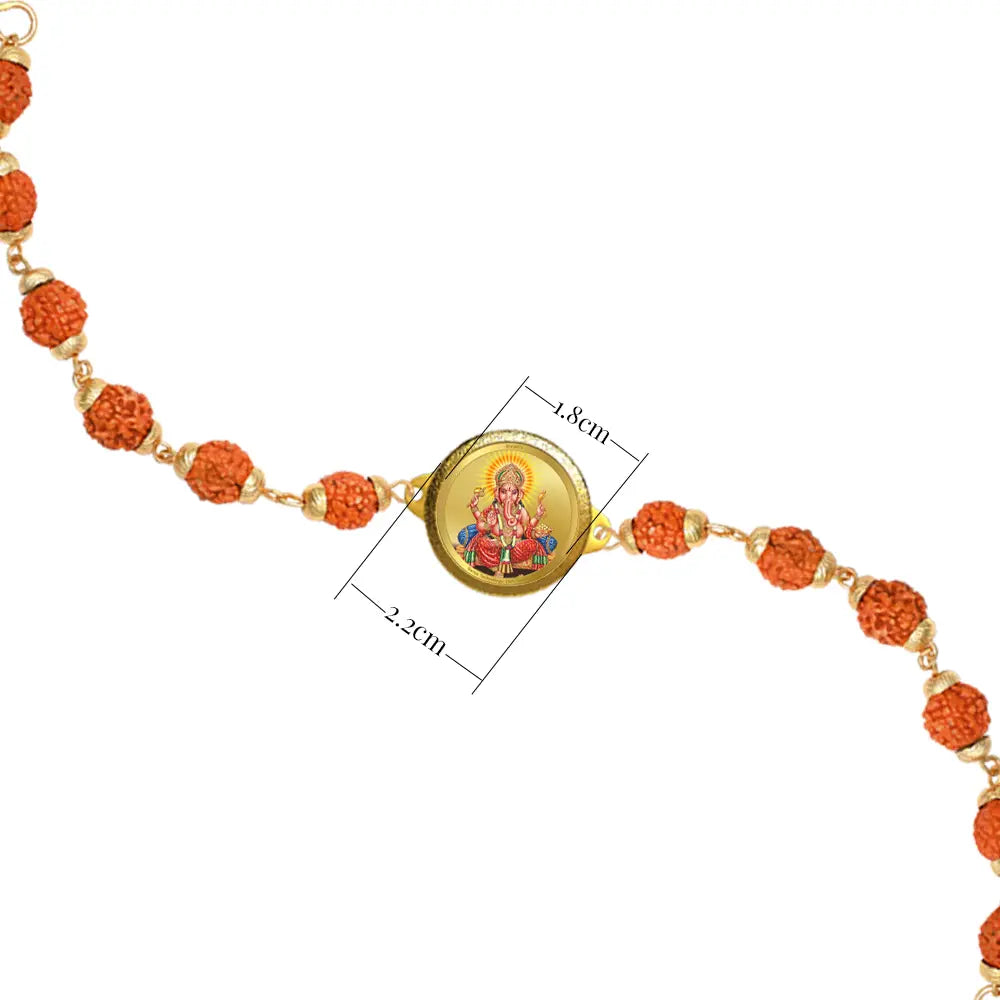 Ganesha Rudraksha Bracelet with 18MM 24K Gold Plated Foil Divine Raksha Bandhan Gift