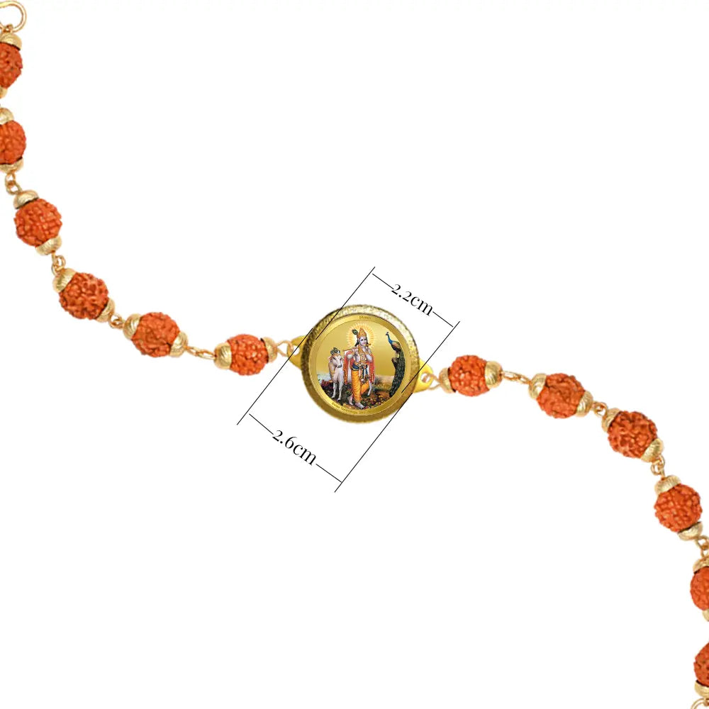 krishna with Surbhi Cow Rudraksha Bracelet with 22MM 24K Gold Plated Foil Divine Raksha Bandhan Gift