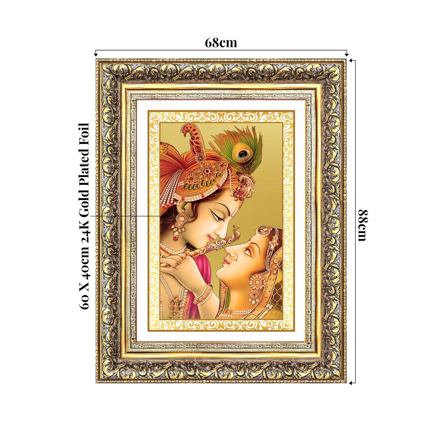 Radha Krishna with Flute | Lord Krishna Wall Mount Photo Frame in 24K Gold Plated Foil
