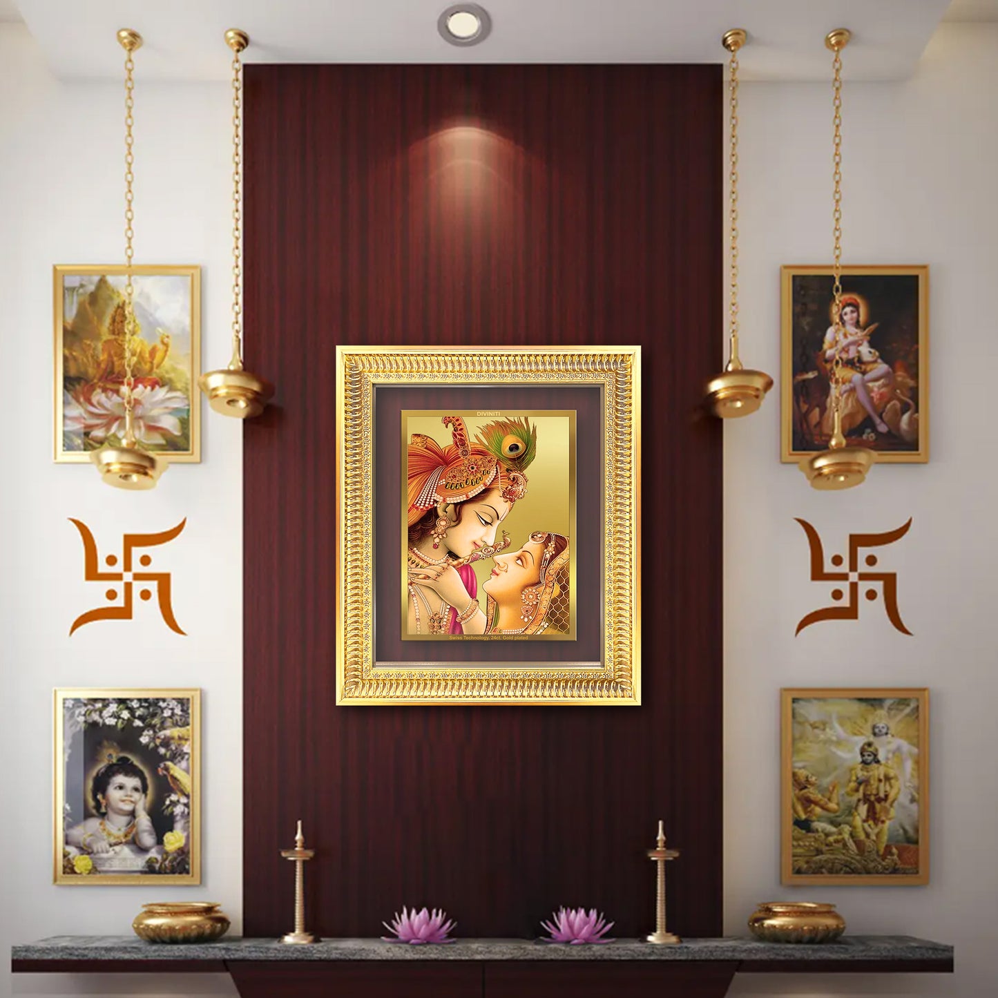 Krishna with Flute | Lord Krishna Wall Mount Photo Frame in 24K Gold Plated Foil
