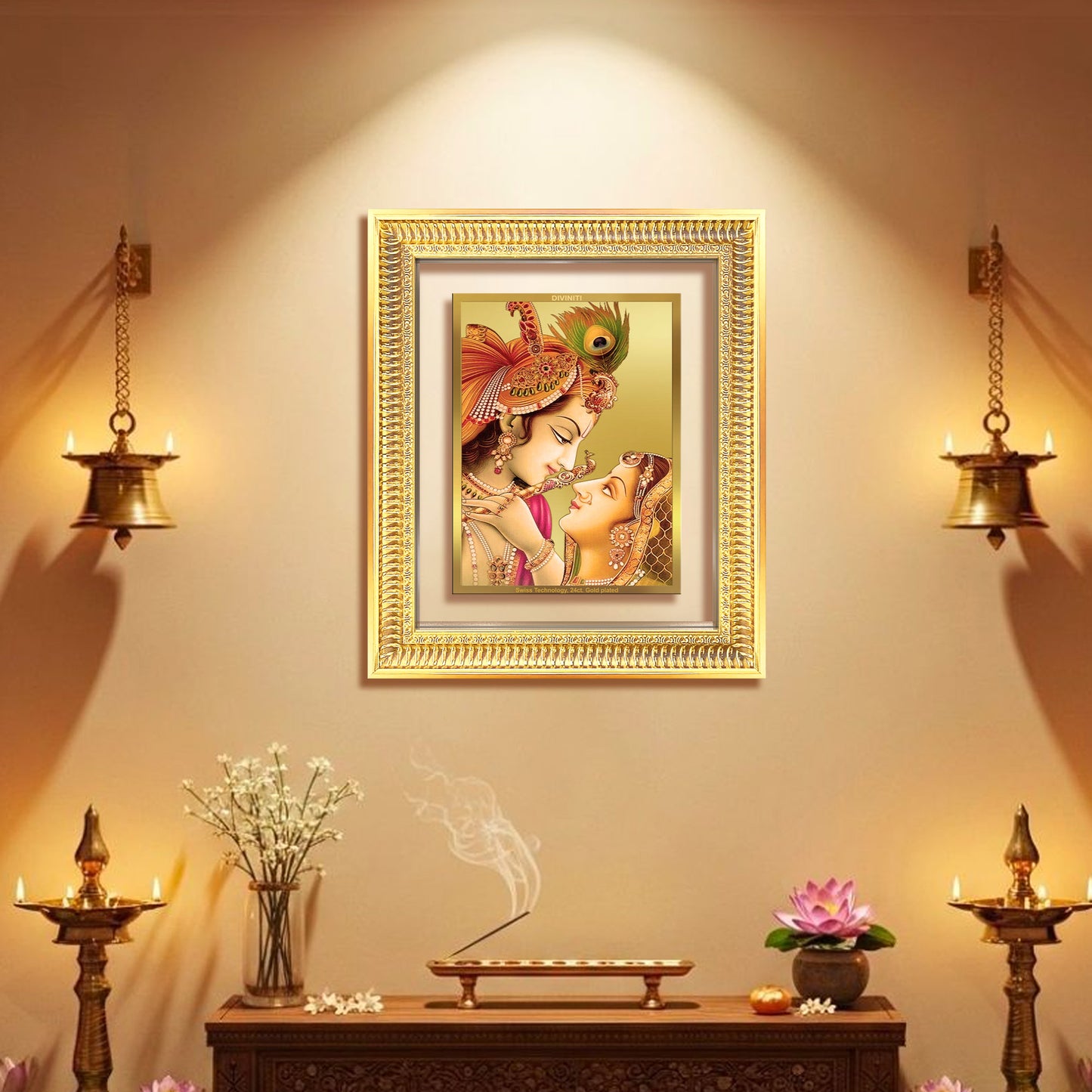 Krishna with Flute | Lord Krishna Wall Mount Photo Frame in 24K Gold Plated Foil